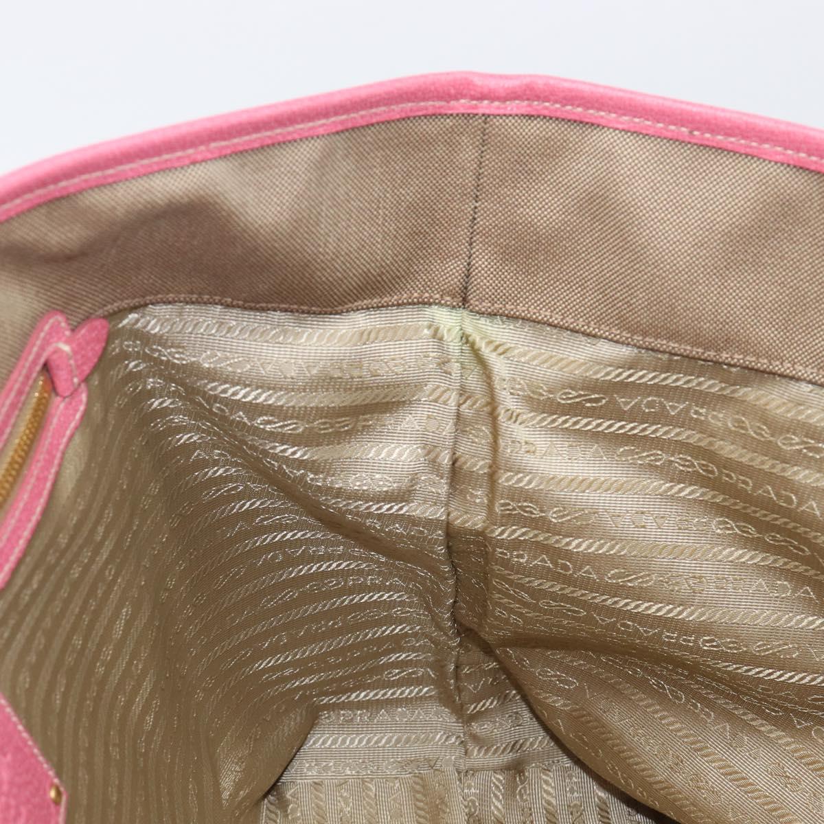 PRADA Tote Bag Canvas Jacquard Brown Gold Auth 200586V