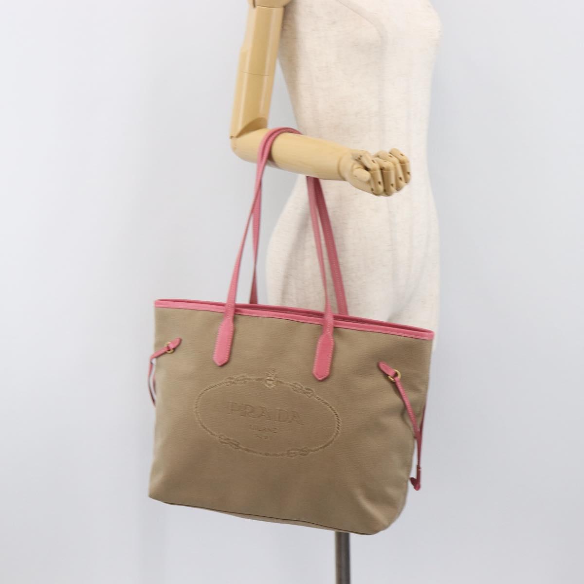 PRADA Tote Bag Canvas Jacquard Brown Gold Auth 200586V