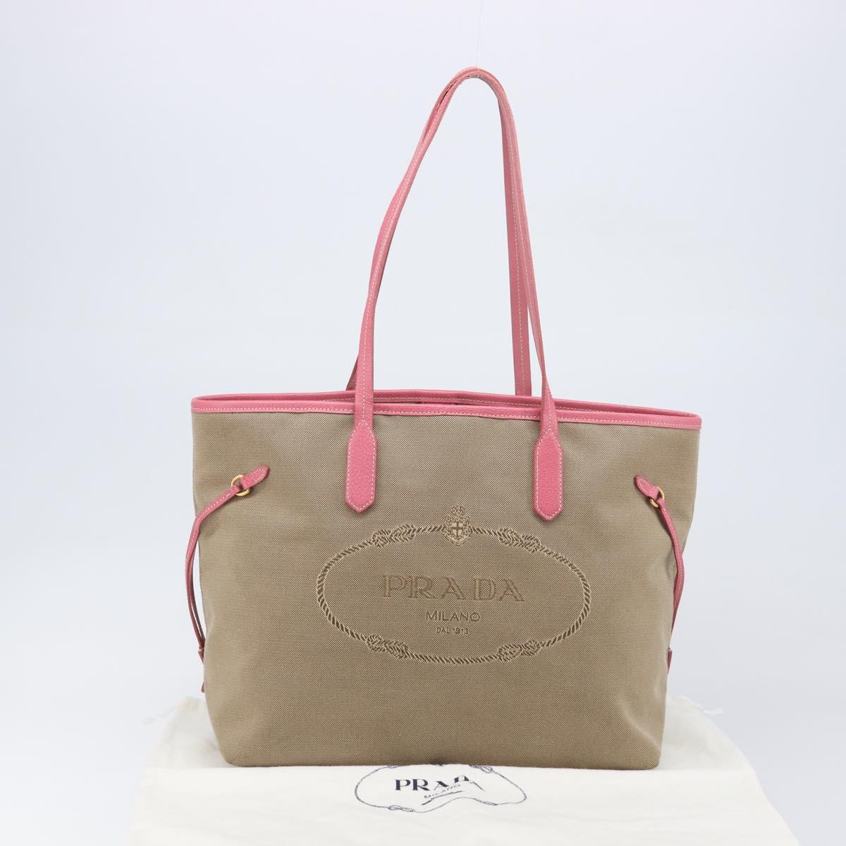 PRADA Tote Bag Canvas Jacquard Brown Gold Auth 200586V