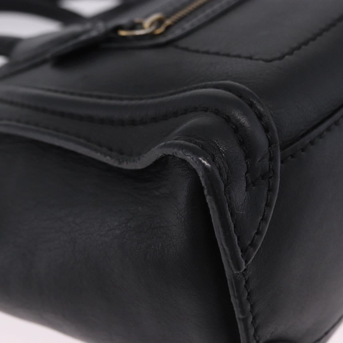 CELINE Luggage Nano Shopper Hand Bag Leather 2way Black Gold Auth 200587M