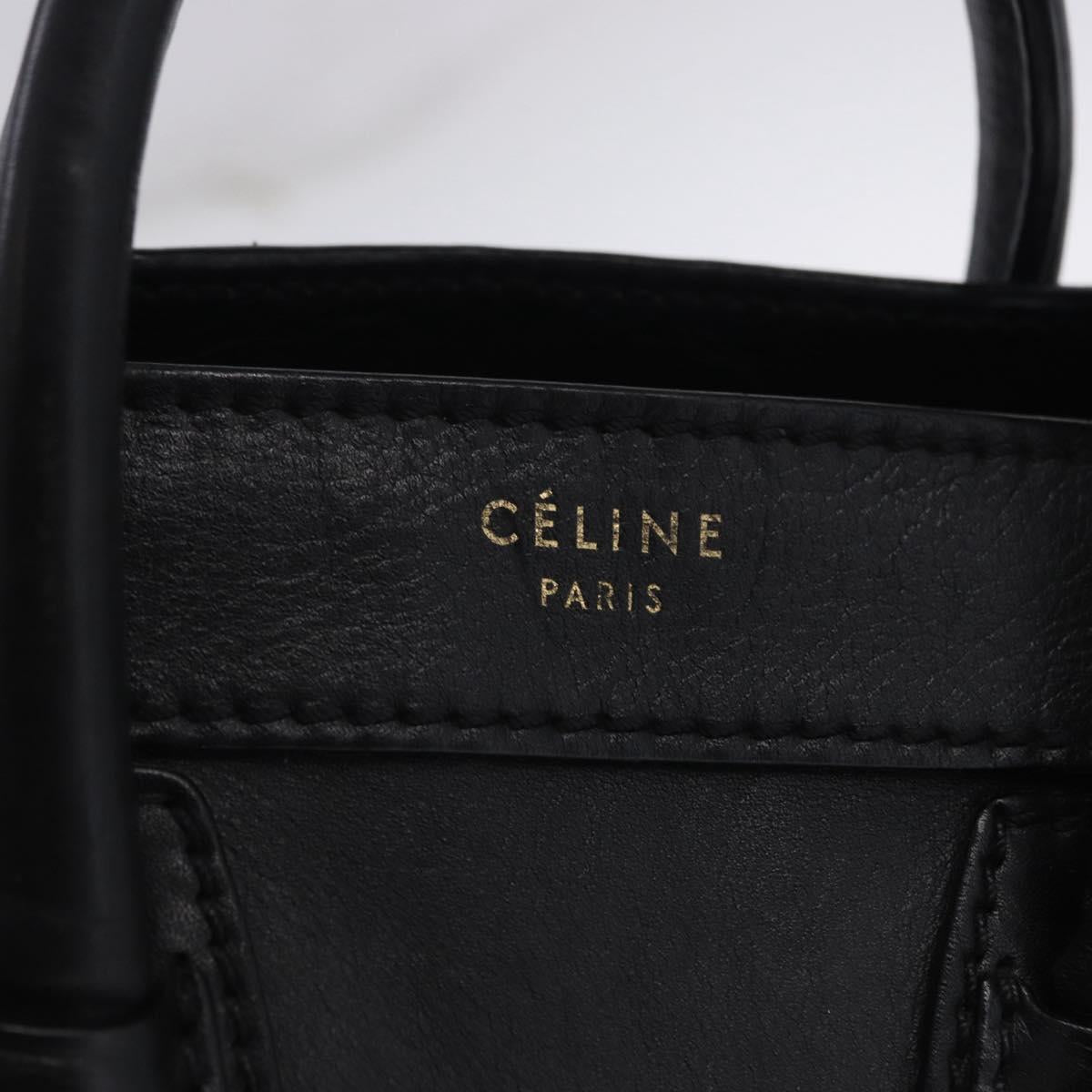 CELINE Luggage Nano Shopper Hand Bag Leather 2way Black Gold Auth 200587M