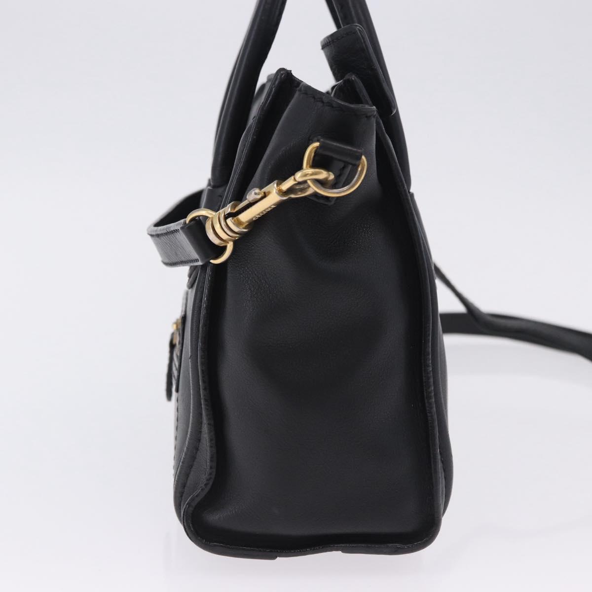 CELINE Luggage Nano Shopper Hand Bag Leather 2way Black Gold Auth 200587M