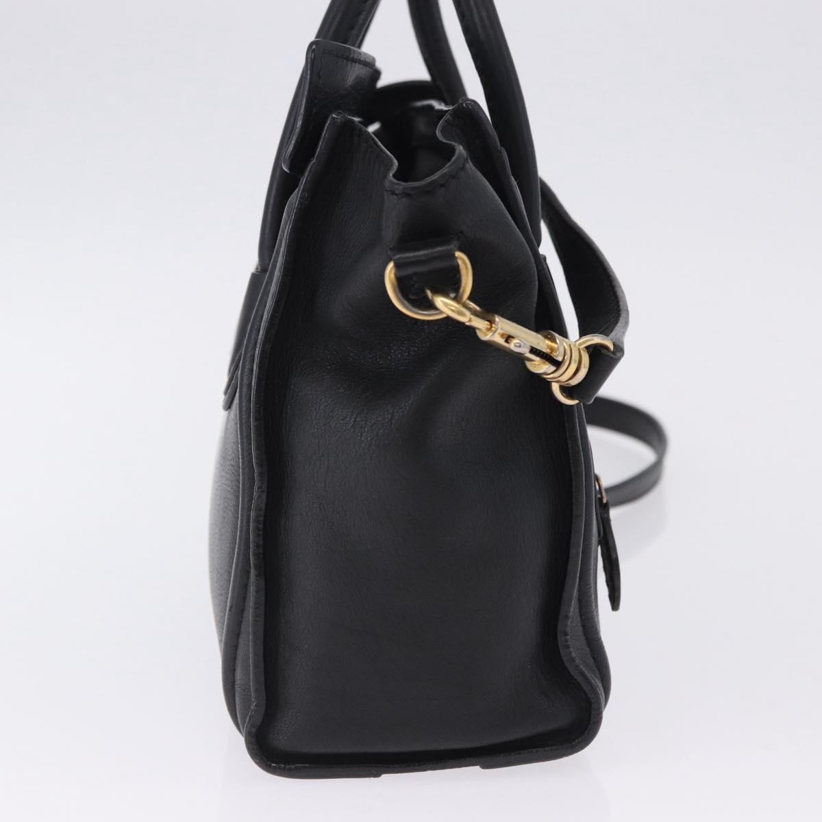 CELINE Luggage Nano Shopper Hand Bag Leather 2way Black Gold Auth 200587M