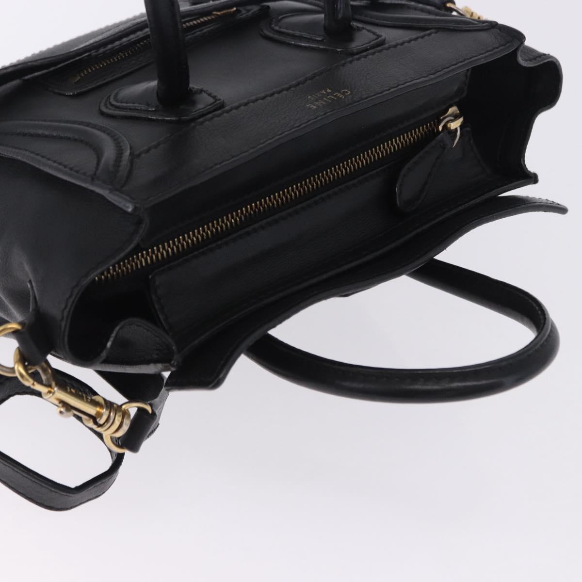 CELINE Luggage Nano Shopper Hand Bag Leather 2way Black Gold Auth 200587M