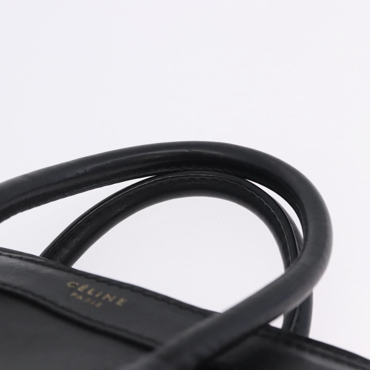 CELINE Luggage Nano Shopper Hand Bag Leather 2way Black Gold Auth 200587M