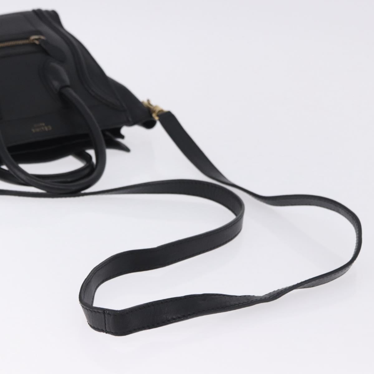 CELINE Luggage Nano Shopper Hand Bag Leather 2way Black Gold Auth 200587M