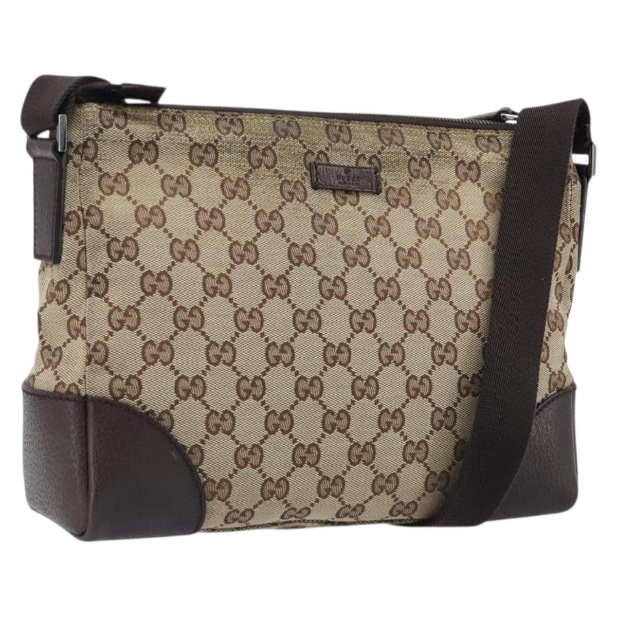 GUCCI GG Canvas Shoulder Bag Brown Silver 114273 Auth 200588