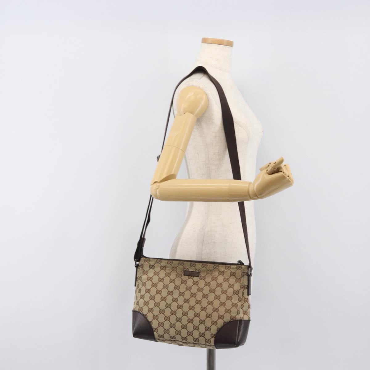 GUCCI GG Canvas Shoulder Bag Brown Silver 114273 Auth 200588