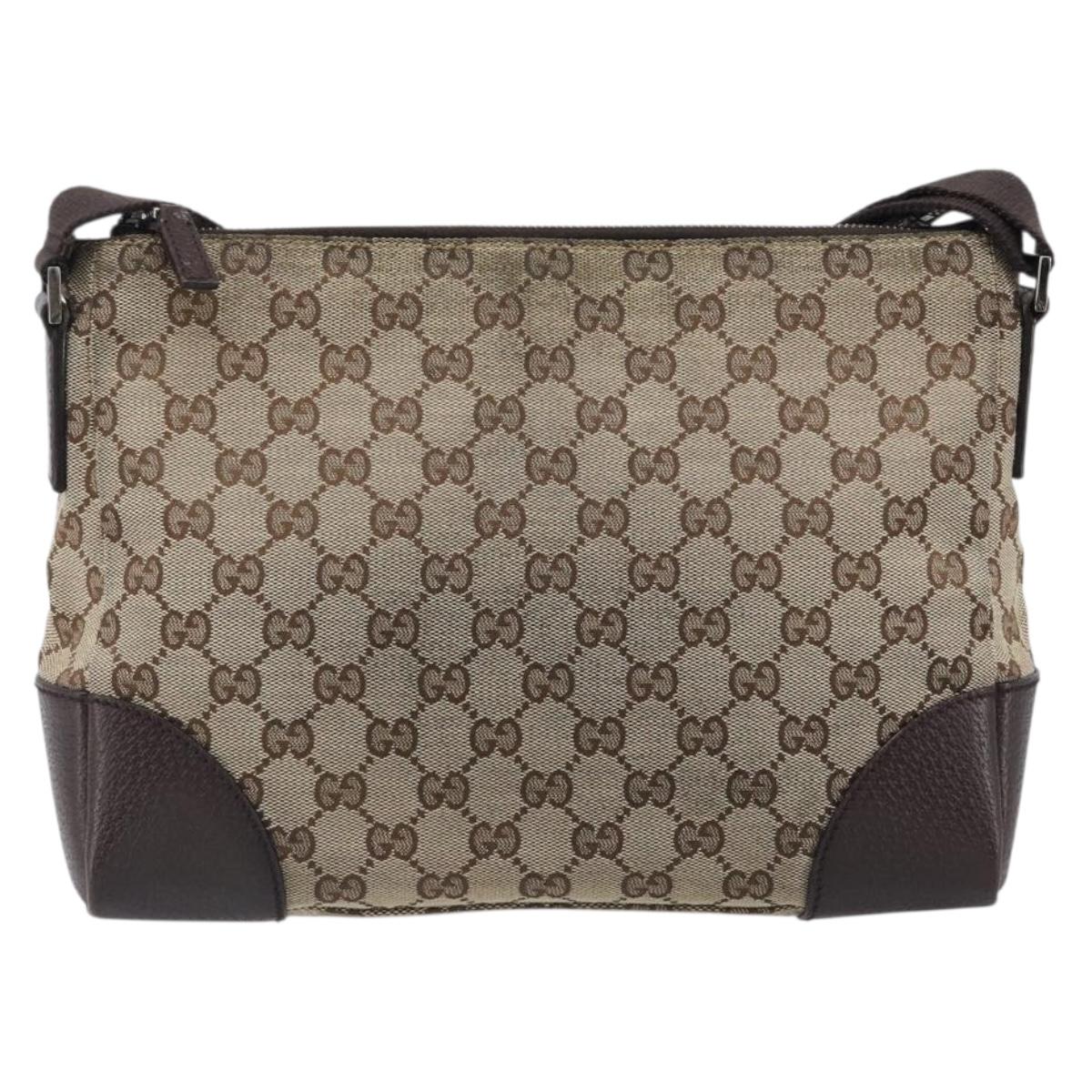 GUCCI GG Canvas Shoulder Bag Brown Silver 114273 Auth 200588