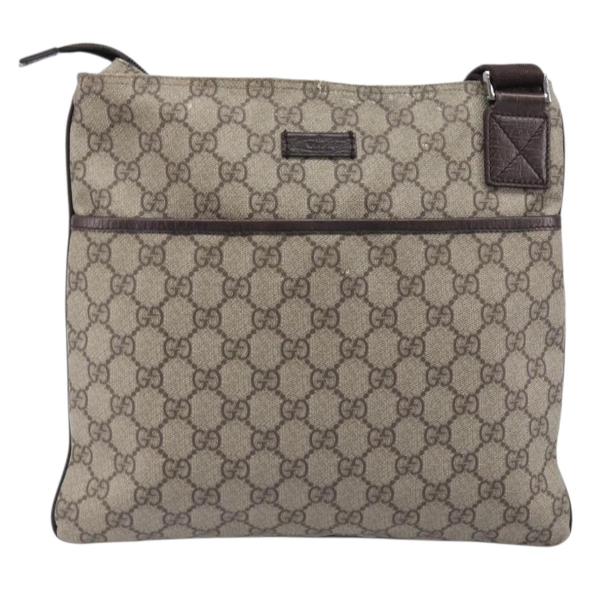 GUCCI GG Supreme Shoulder Bag PVC Beige Silver 141626 Auth 200589