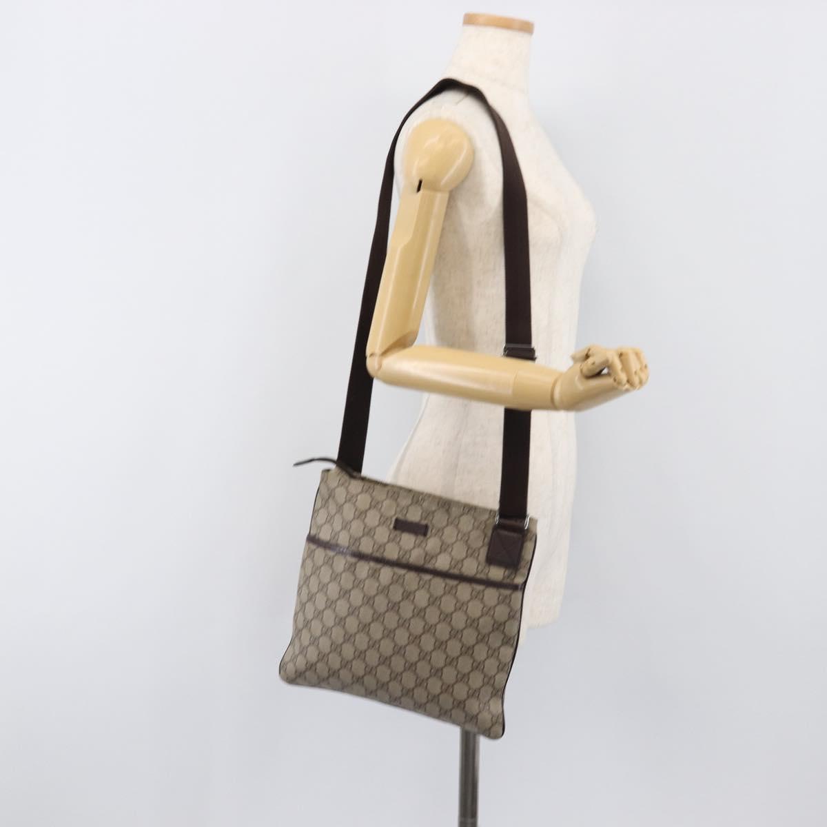 GUCCI GG Supreme Shoulder Bag PVC Beige Silver 141626 Auth 200589