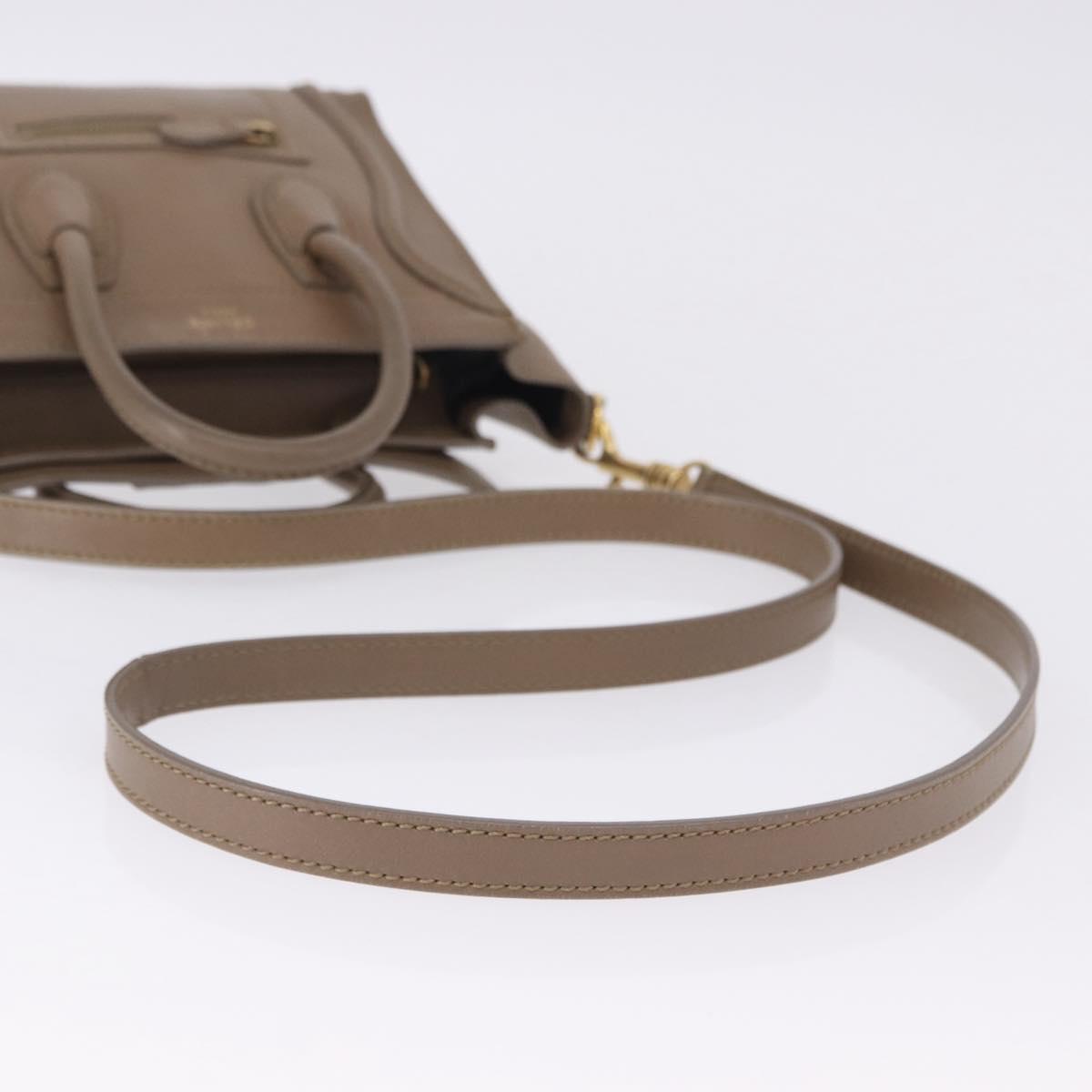 CELINE Luggage Nano Shopper Hand Bag Leather 2way Beige Gold Auth 200630A