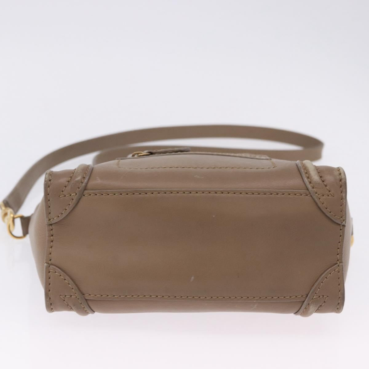 CELINE Luggage Nano Shopper Hand Bag Leather 2way Beige Gold Auth 200630A