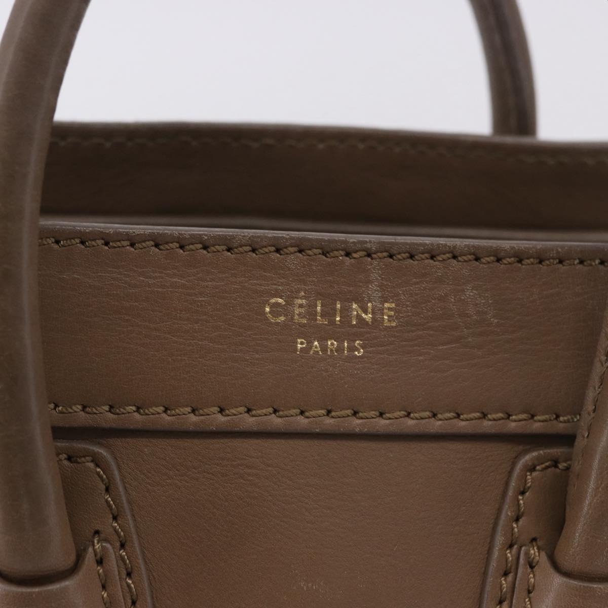 CELINE Luggage Nano Shopper Hand Bag Leather 2way Beige Gold Auth 200630A