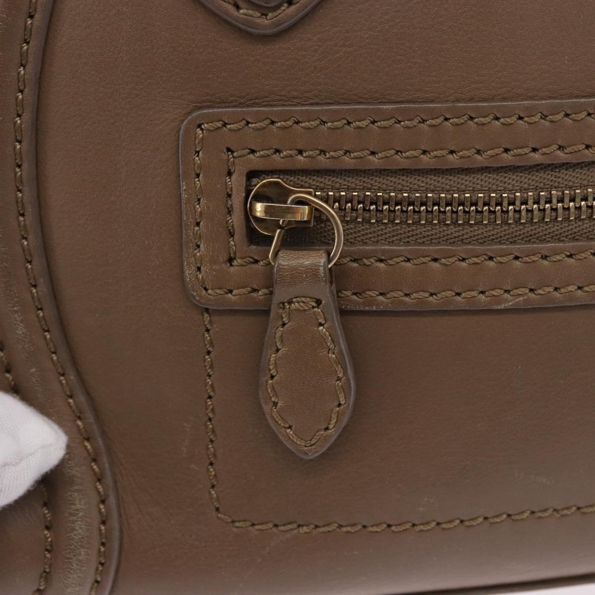 CELINE Luggage Nano Shopper Hand Bag Leather 2way Beige Gold Auth 200630A