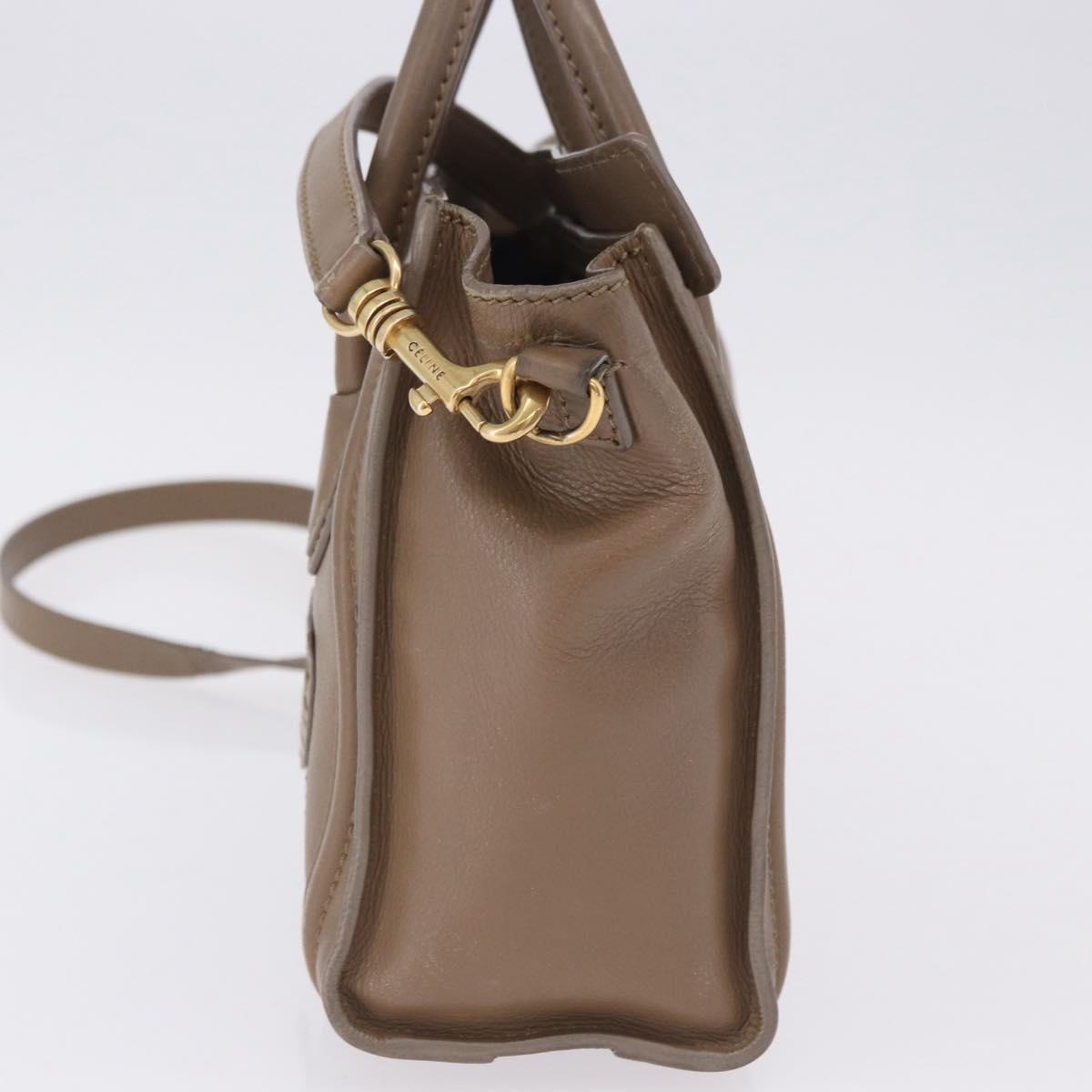 CELINE Luggage Nano Shopper Hand Bag Leather 2way Beige Gold Auth 200630A