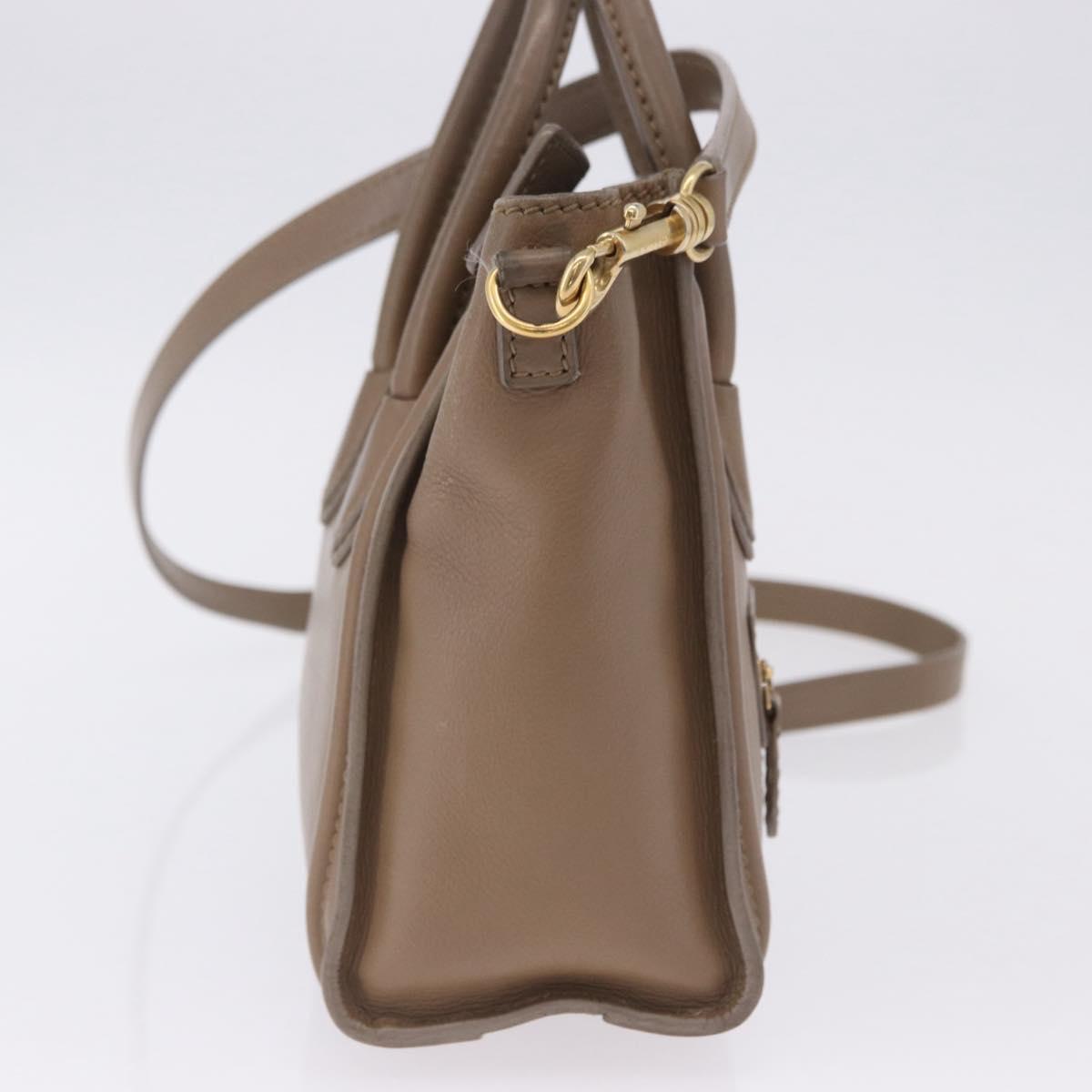 CELINE Luggage Nano Shopper Hand Bag Leather 2way Beige Gold Auth 200630A