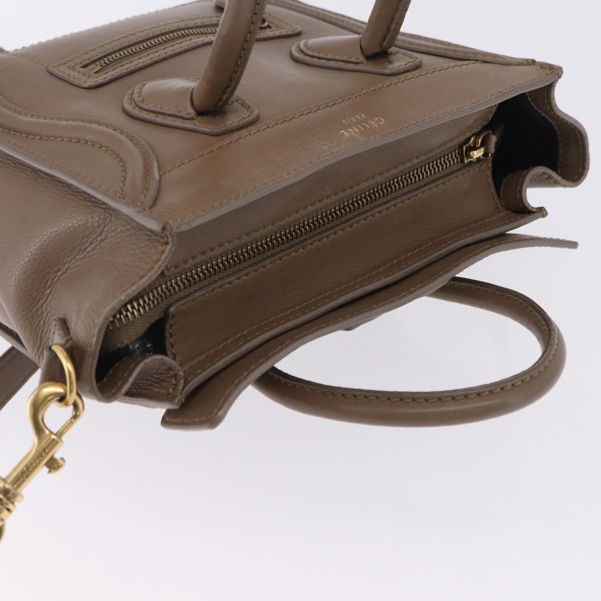 CELINE Luggage Nano Shopper Hand Bag Leather 2way Beige Gold Auth 200630A