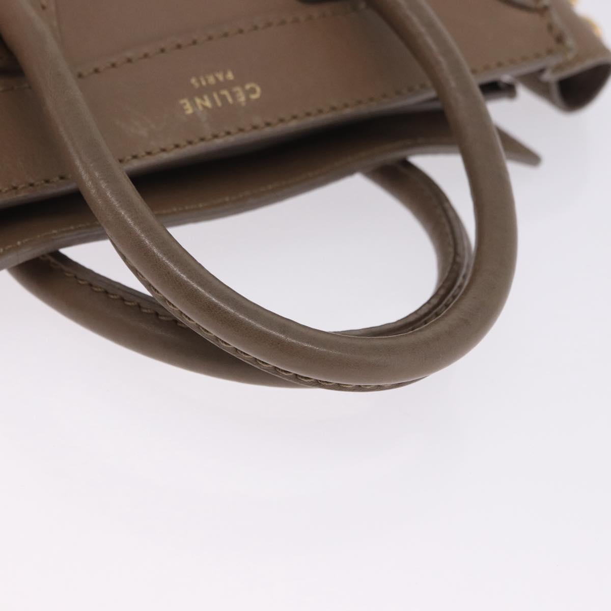 CELINE Luggage Nano Shopper Hand Bag Leather 2way Beige Gold Auth 200630A