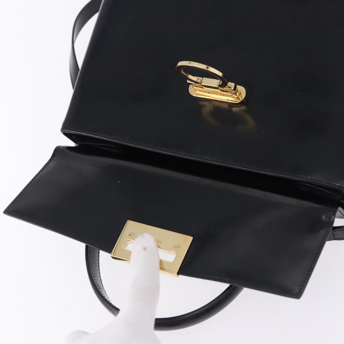 Salvatore Ferragamo Gancini Hand Bag Patent 2way Black Gold Tone Auth 200642