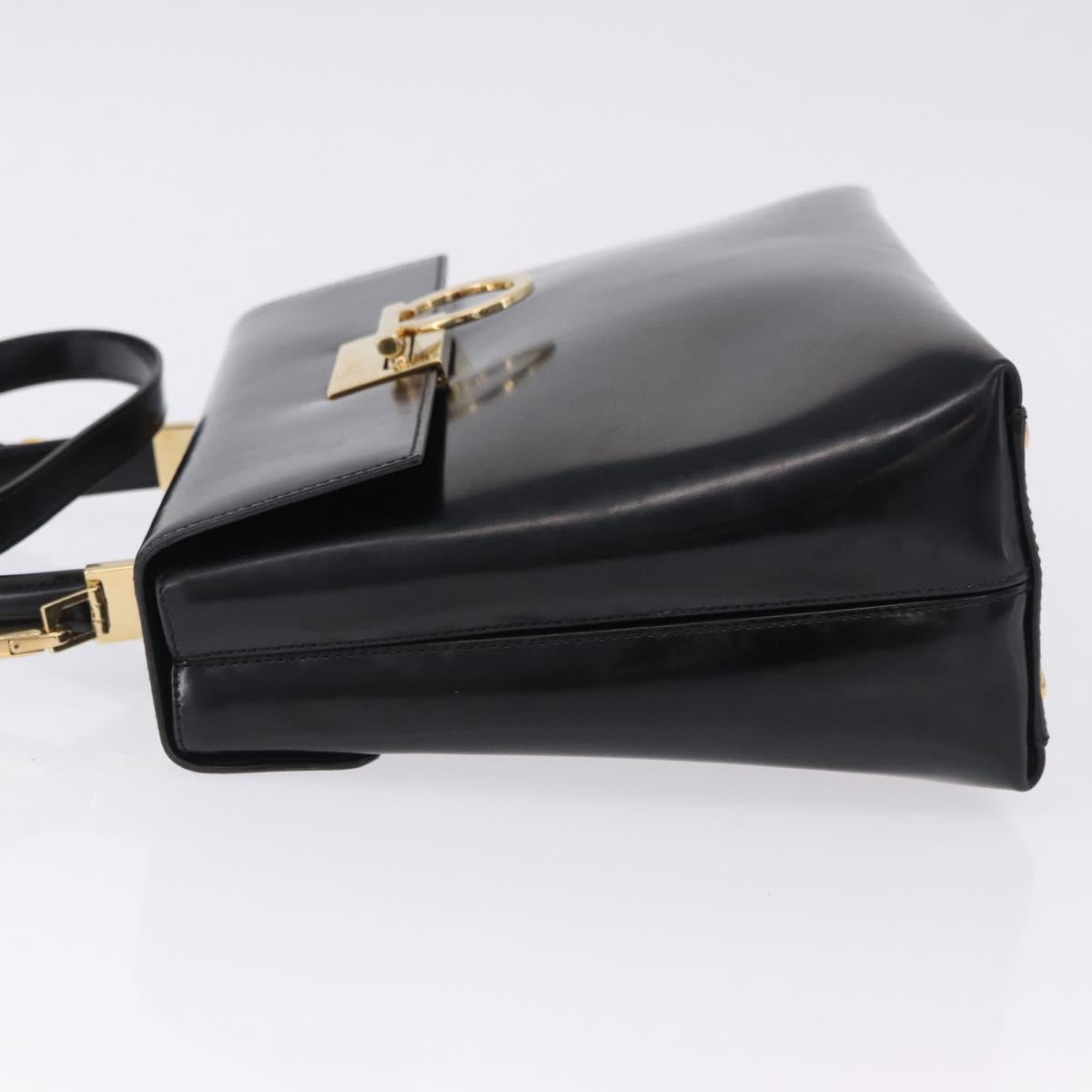 Salvatore Ferragamo Gancini Hand Bag Patent 2way Black Gold Tone Auth 200642