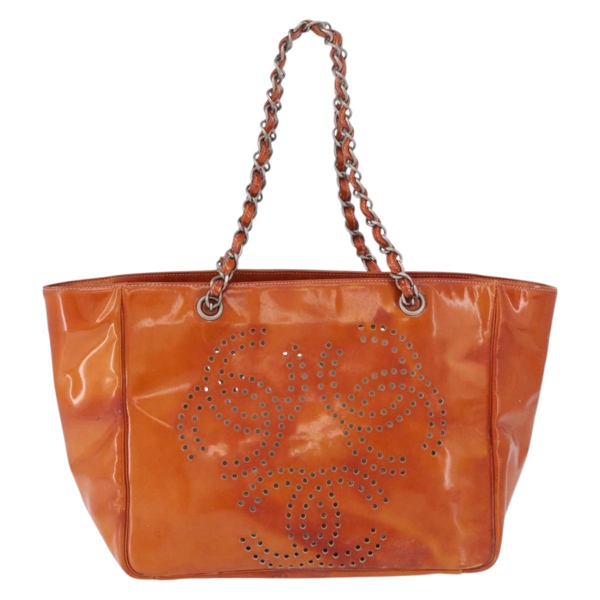 CHANEL Triple Coco Chain Shoulder Bag Patent Orange Silver CC Auth 200643