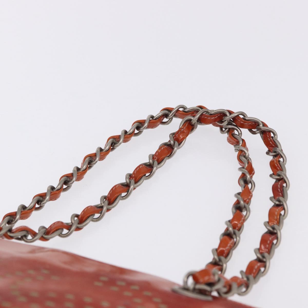CHANEL Triple Coco Chain Shoulder Bag Patent Orange Silver CC Auth 200643