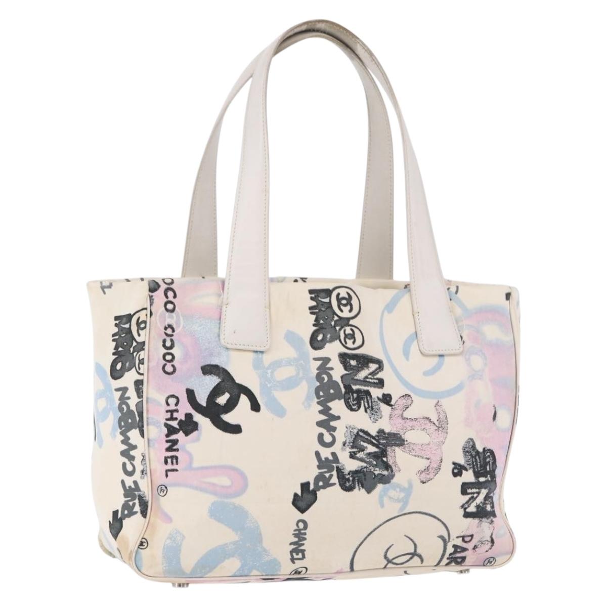 CHANEL New Travel Line Tote Bag Nylon White Multicolor CC Auth 200649