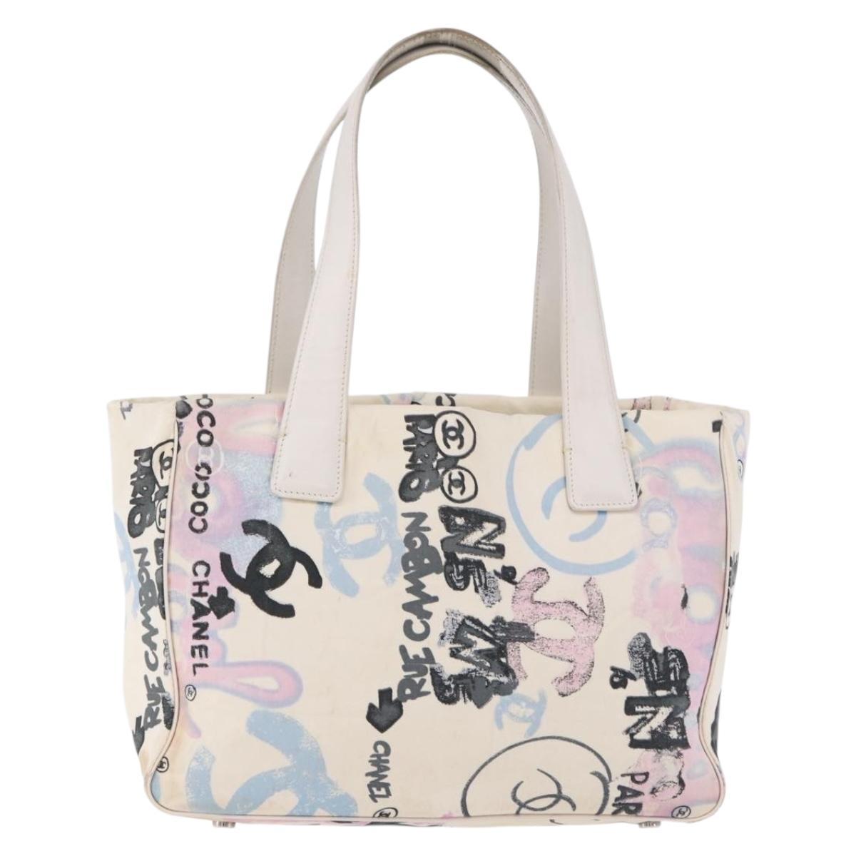 CHANEL New Travel Line Tote Bag Nylon White Multicolor CC Auth 200649