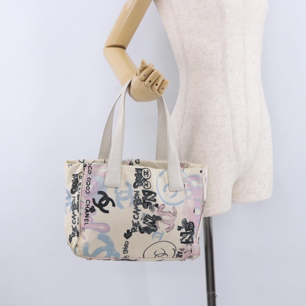CHANEL New Travel Line Tote Bag Nylon White Multicolor CC Auth 200649