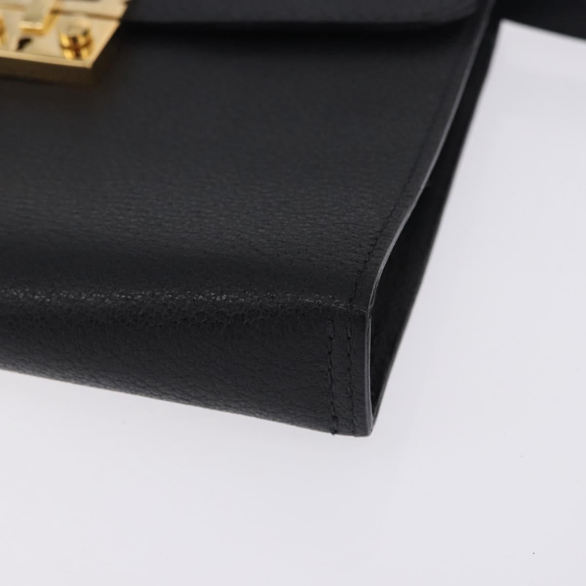 Salvatore Ferragamo Clutch Bag Leather Black Gold Tone Auth 200657