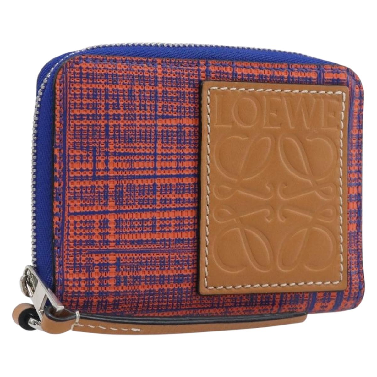LOEWE Anagram Coin Purse PVC Leather Orange Silver Auth 200661M