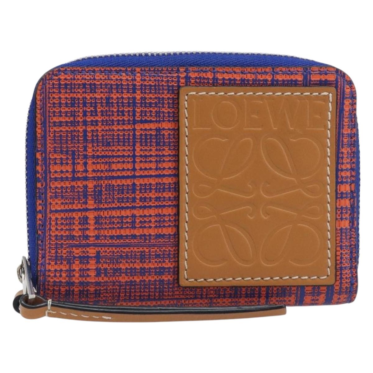 LOEWE Anagram Coin Purse PVC Leather Orange Silver Auth 200661M