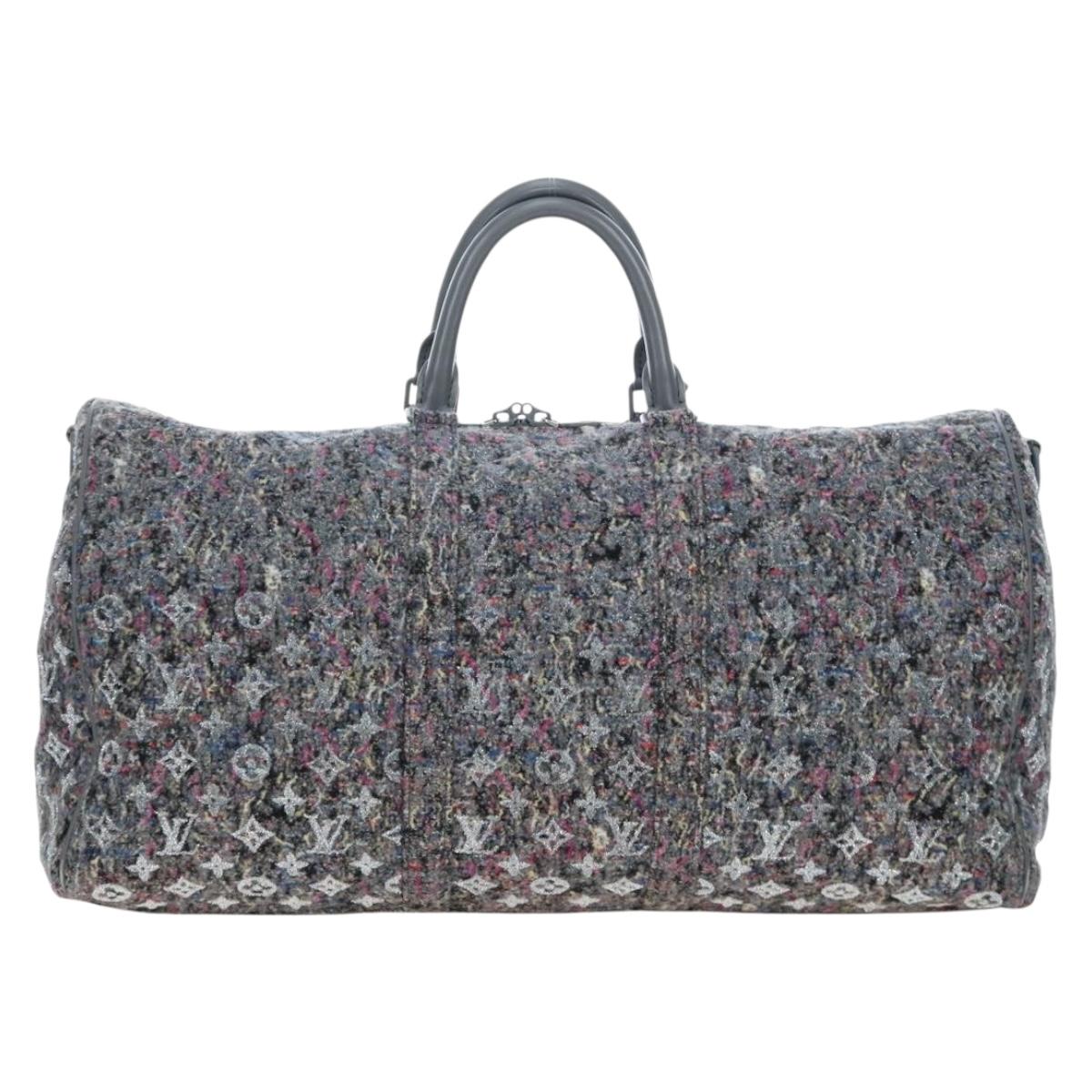LOUIS VUITTON Monogram Felt Keepall Bandouliere 50 Bag Gray M58742 Auth 200663M