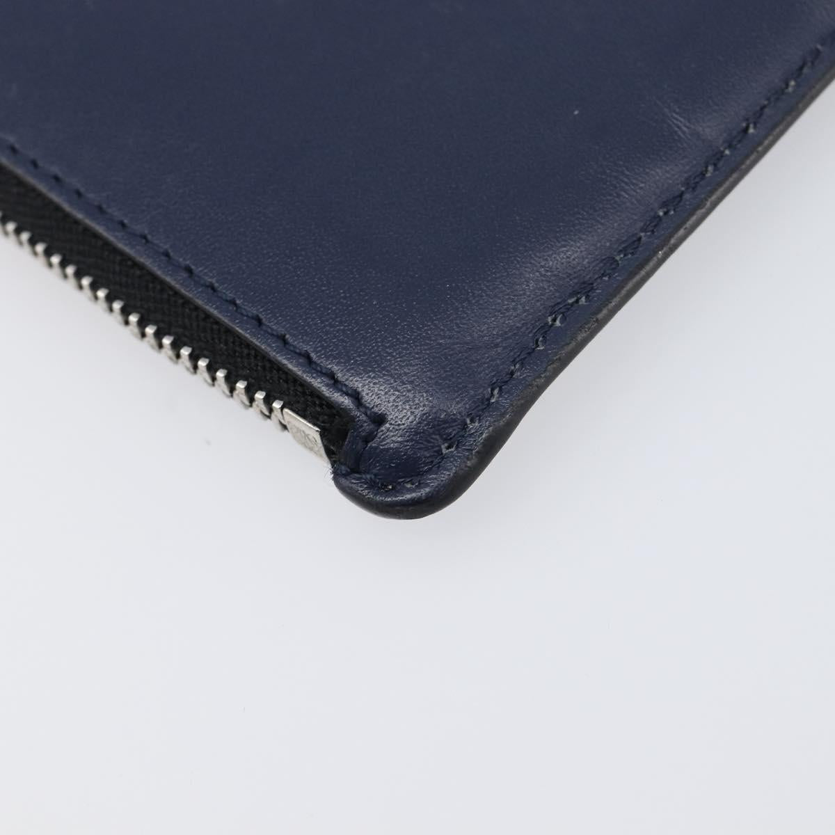 LOEWE William de Morgan Card Coin Case Leather Navy Silver Auth 200667M