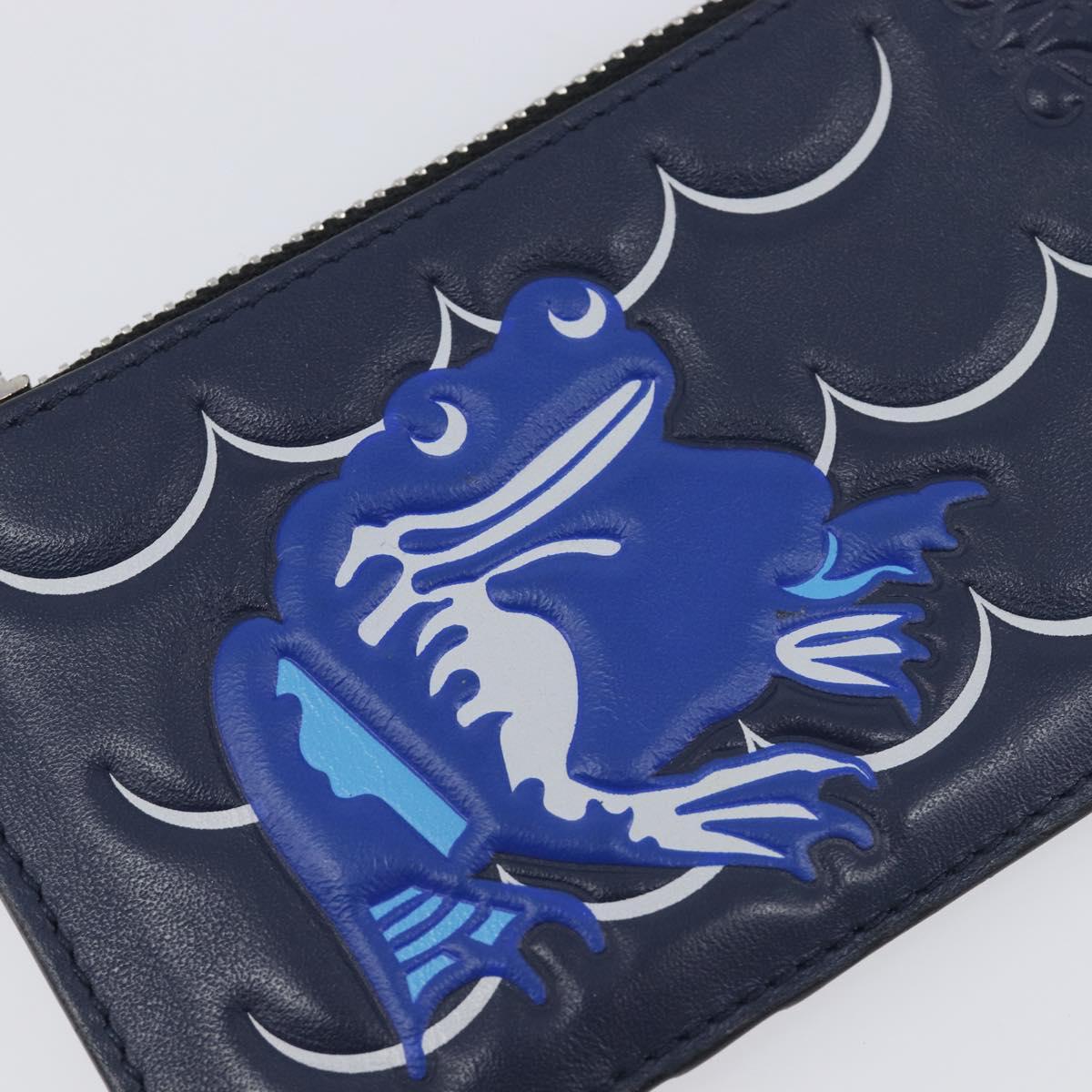 LOEWE William de Morgan Card Coin Case Leather Navy Silver Auth 200667M