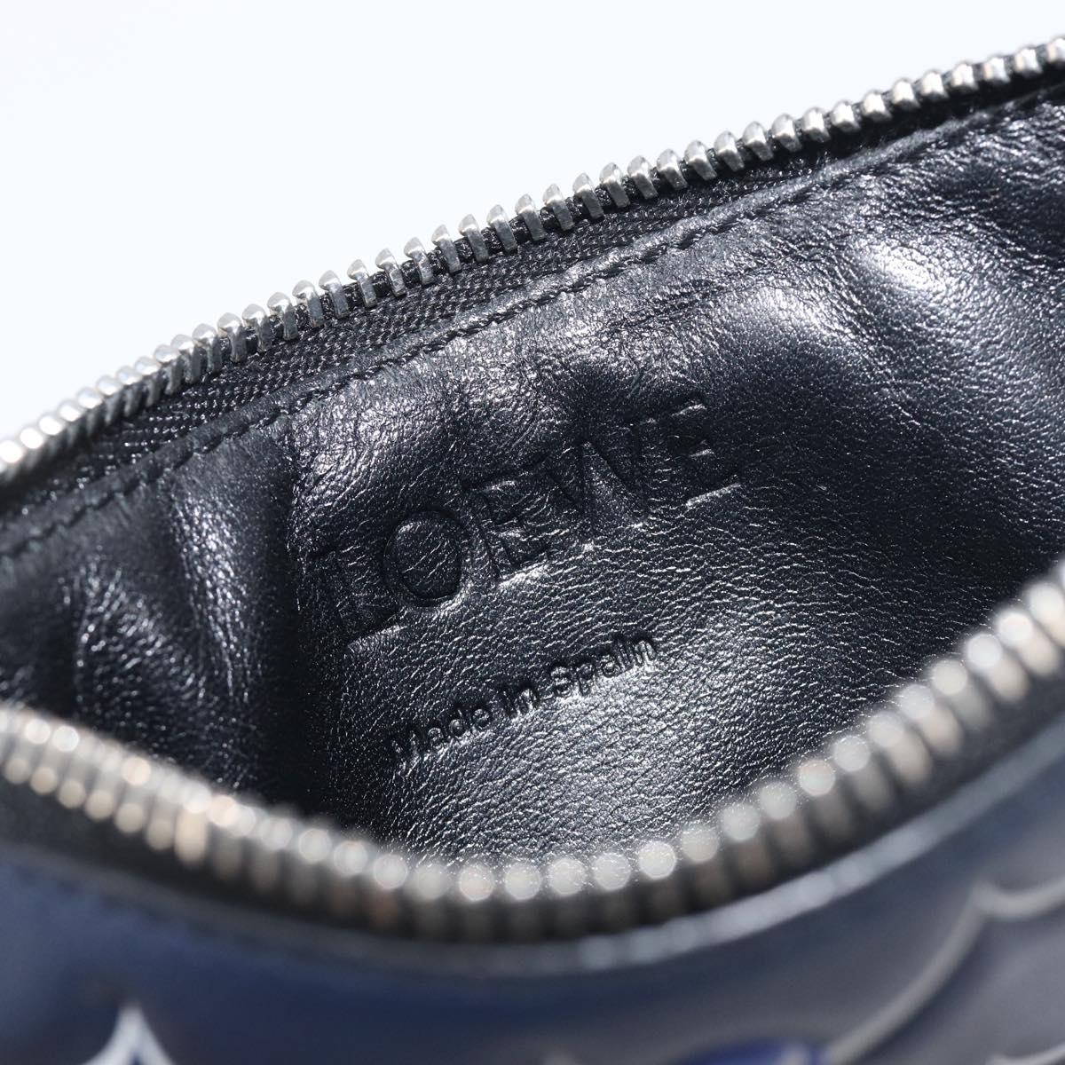 LOEWE William de Morgan Card Coin Case Leather Navy Silver Auth 200667M