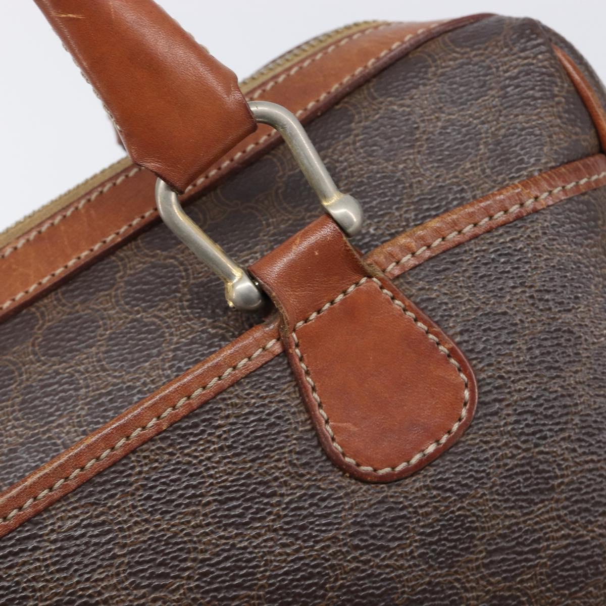 CELINE Macadam Canvas Boston Bag PVC Leather Brown Gold Auth 200674