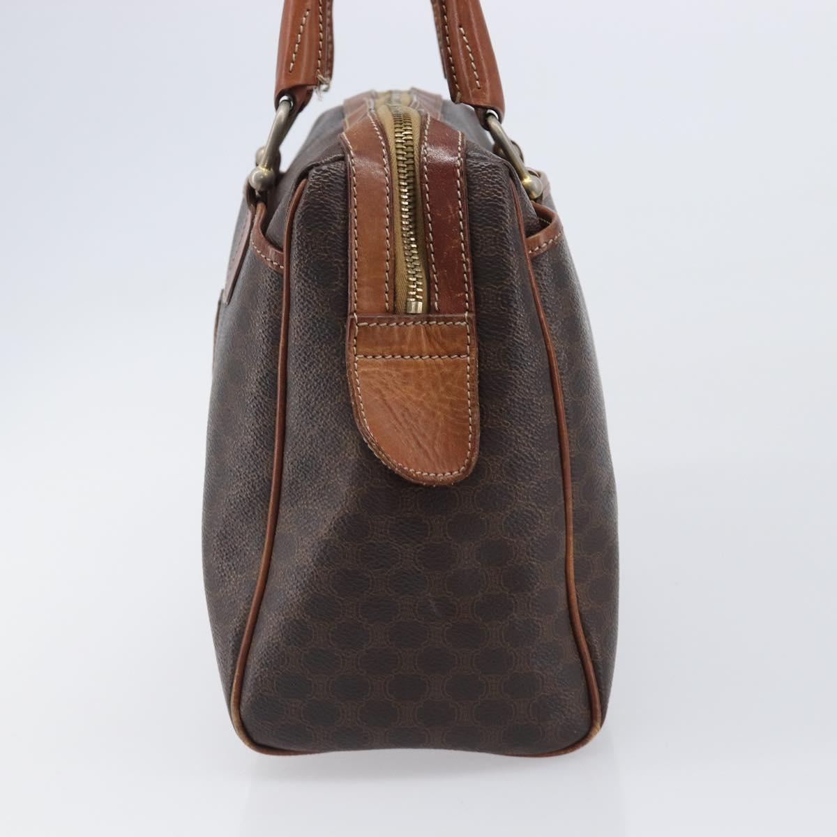 CELINE Macadam Canvas Boston Bag PVC Leather Brown Gold Auth 200674