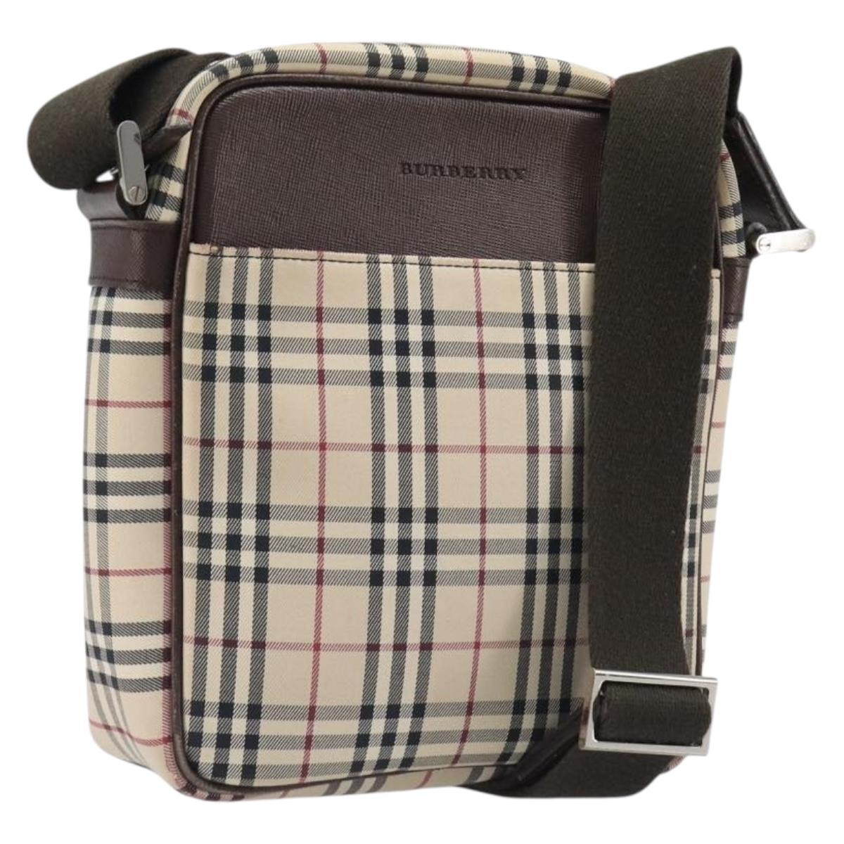 BURBERRY Nova Check Shoulder Bag Canvas Beige Silver Auth 200675