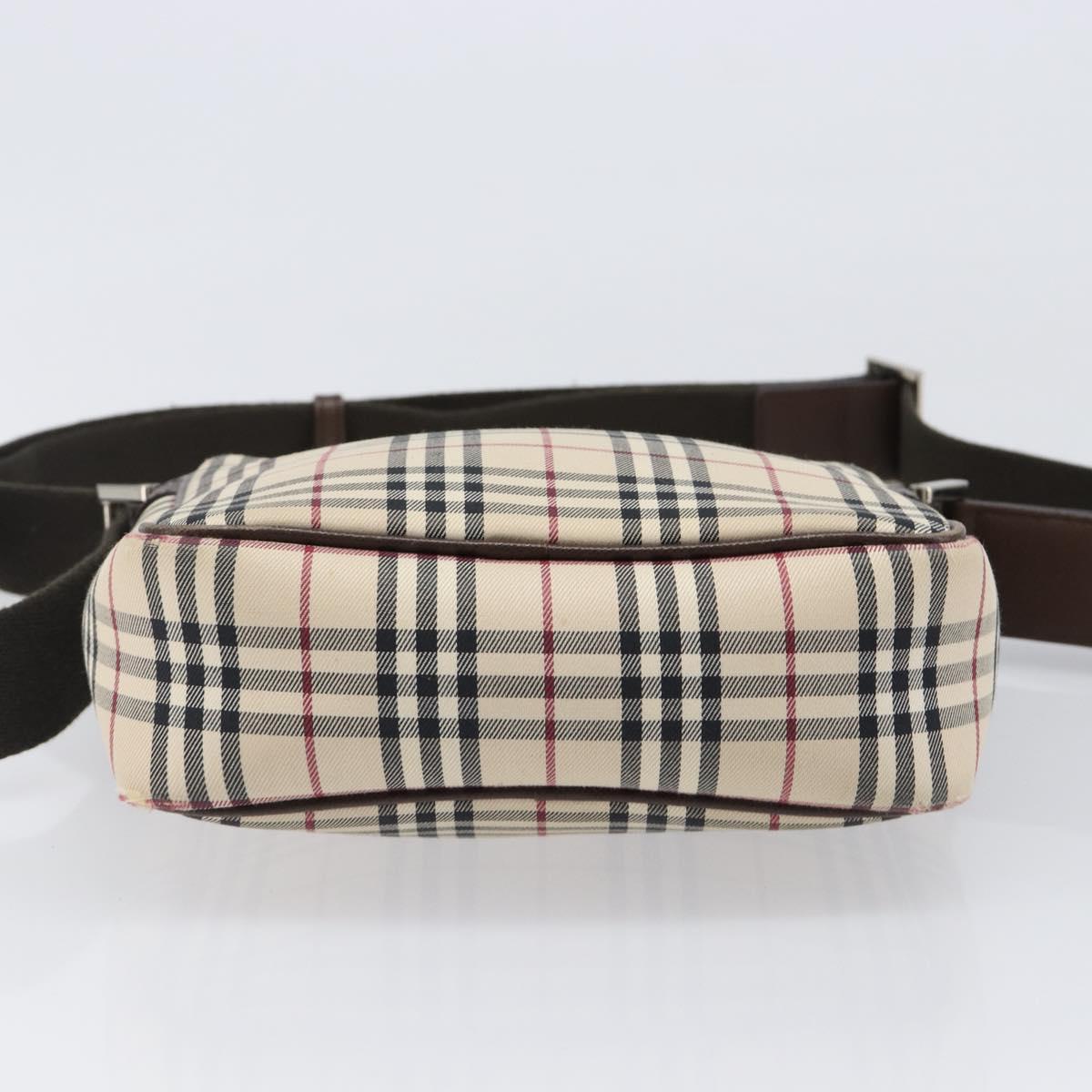 BURBERRY Nova Check Shoulder Bag Canvas Beige Silver Auth 200675