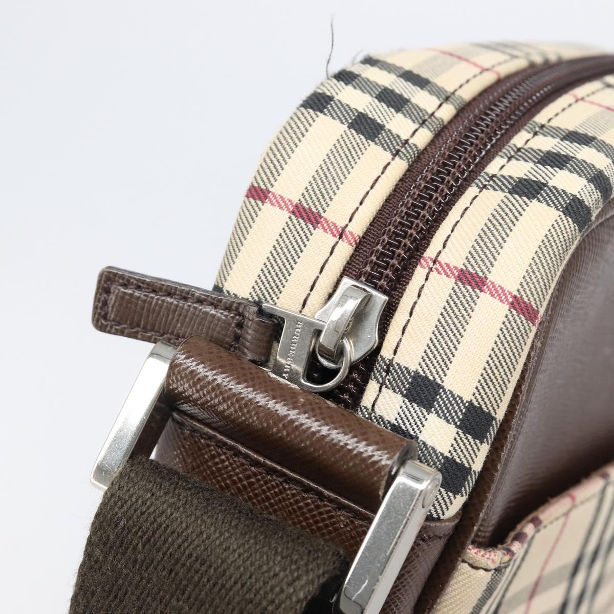 BURBERRY Nova Check Shoulder Bag Canvas Beige Silver Auth 200675