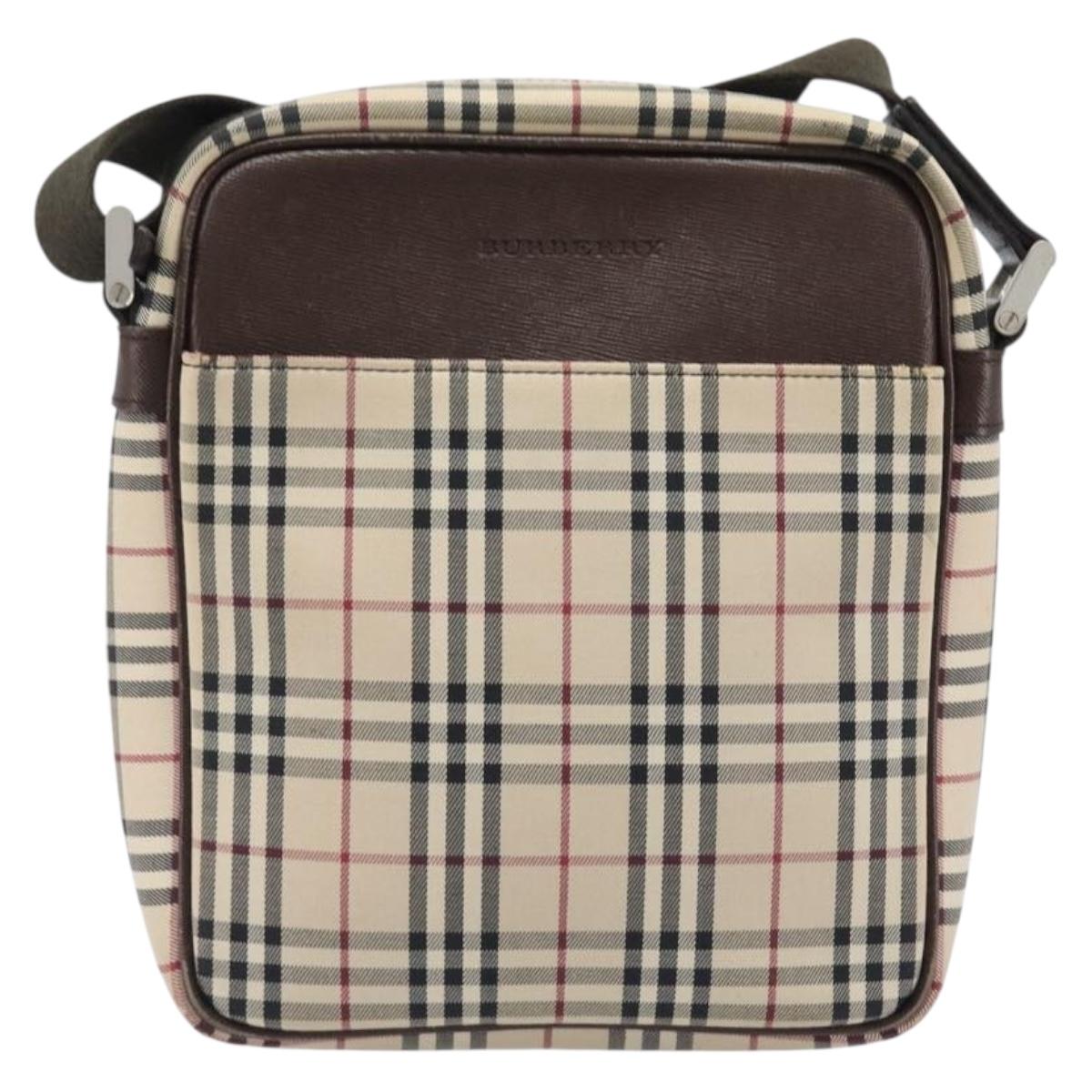 BURBERRY Nova Check Shoulder Bag Canvas Beige Silver Auth 200675