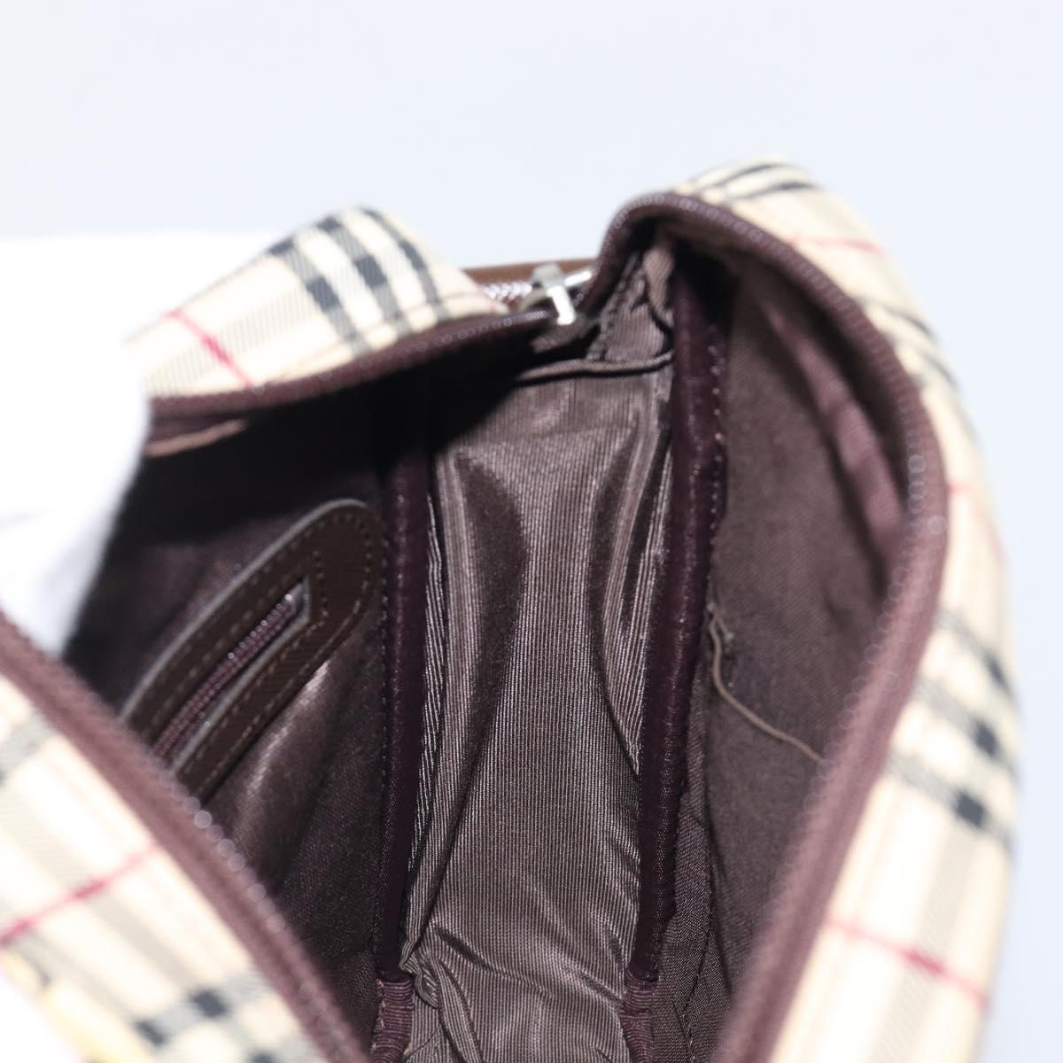 BURBERRY Nova Check Shoulder Bag Canvas Beige Silver Auth 200675