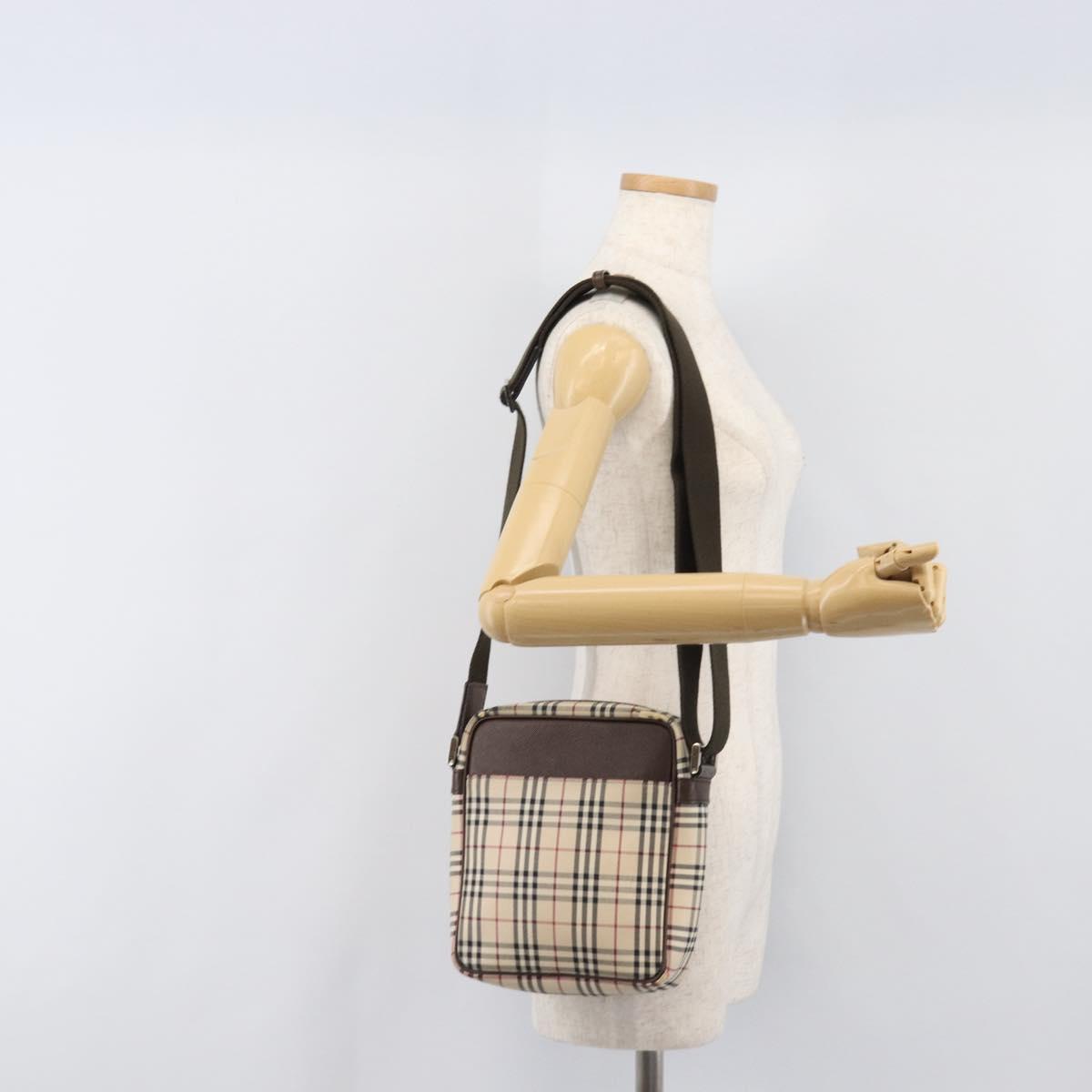 BURBERRY Nova Check Shoulder Bag Canvas Beige Silver Auth 200675