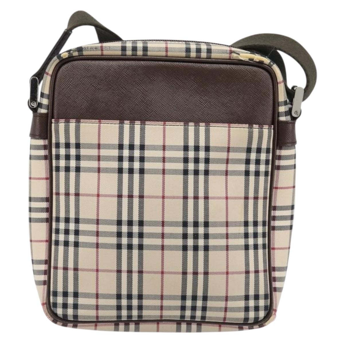 BURBERRY Nova Check Shoulder Bag Canvas Beige Silver Auth 200675