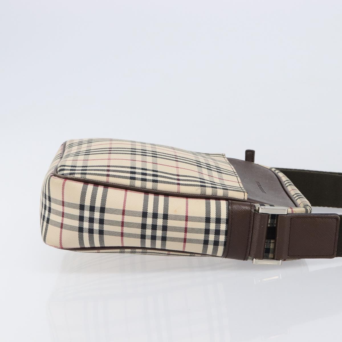 BURBERRY Nova Check Shoulder Bag Canvas Beige Silver Auth 200675