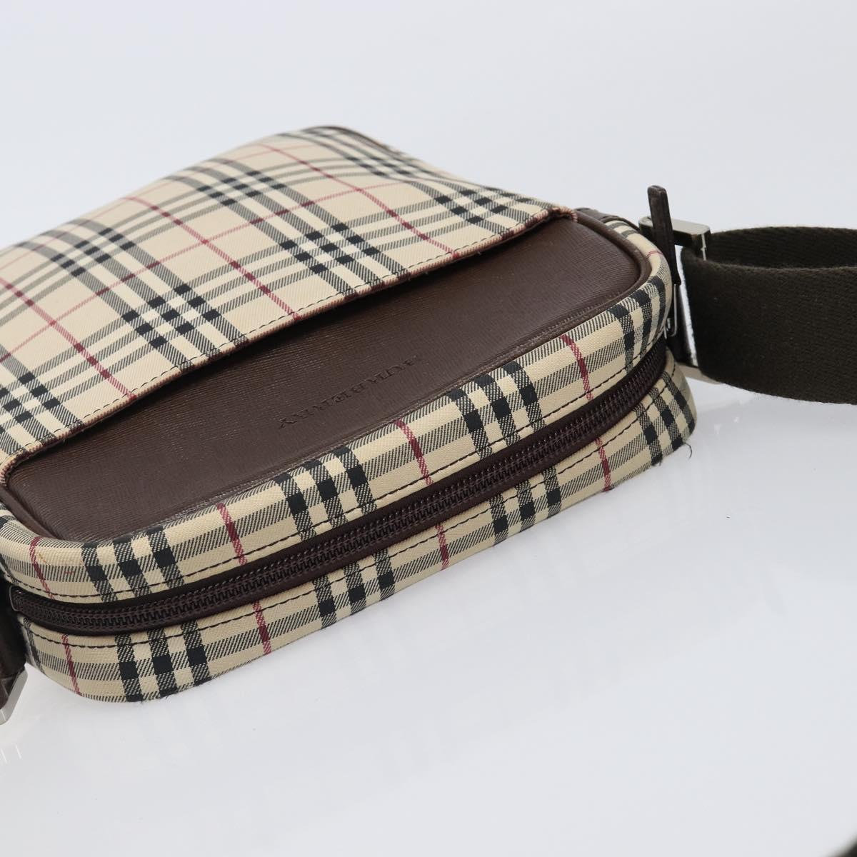BURBERRY Nova Check Shoulder Bag Canvas Beige Silver Auth 200675