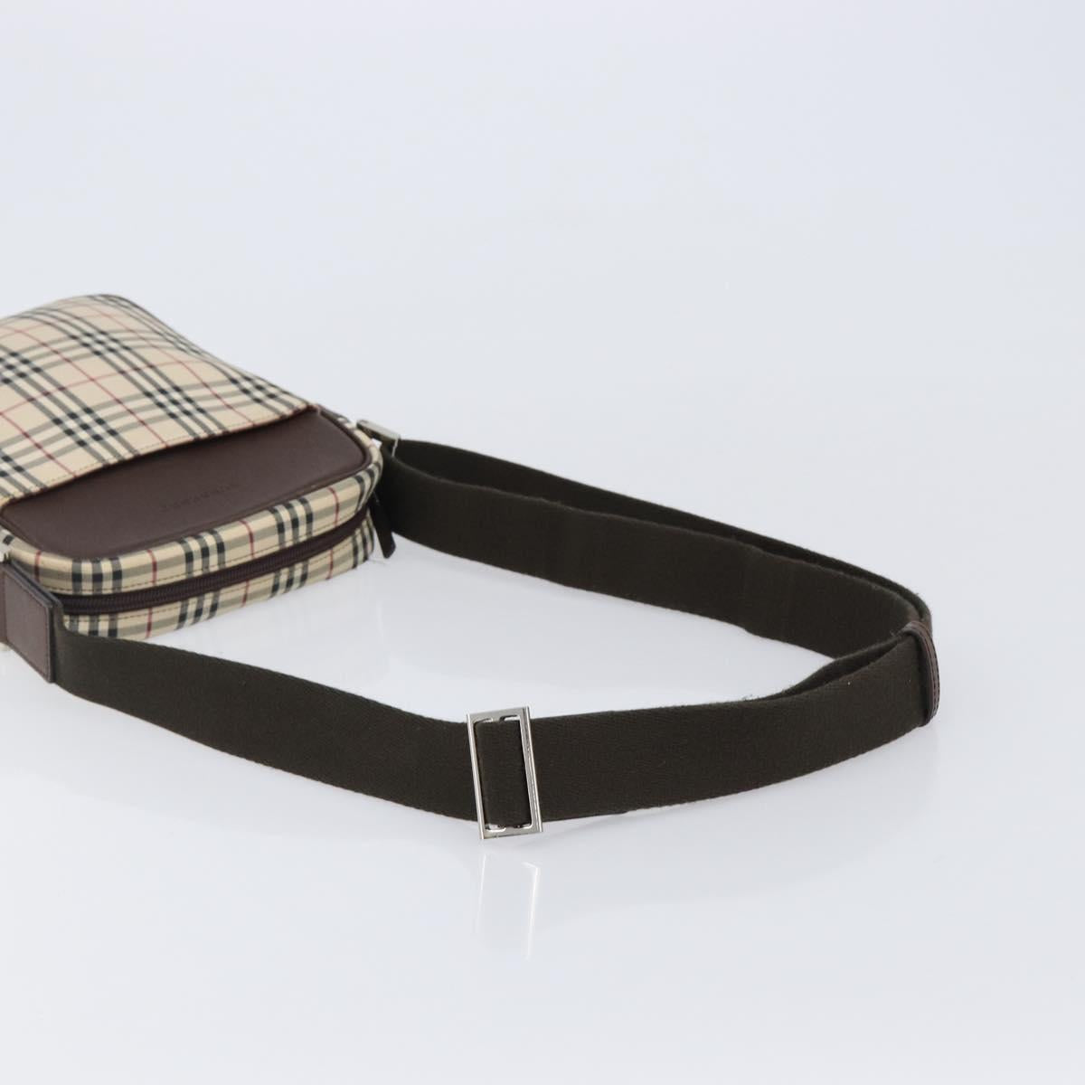 BURBERRY Nova Check Shoulder Bag Canvas Beige Silver Auth 200675