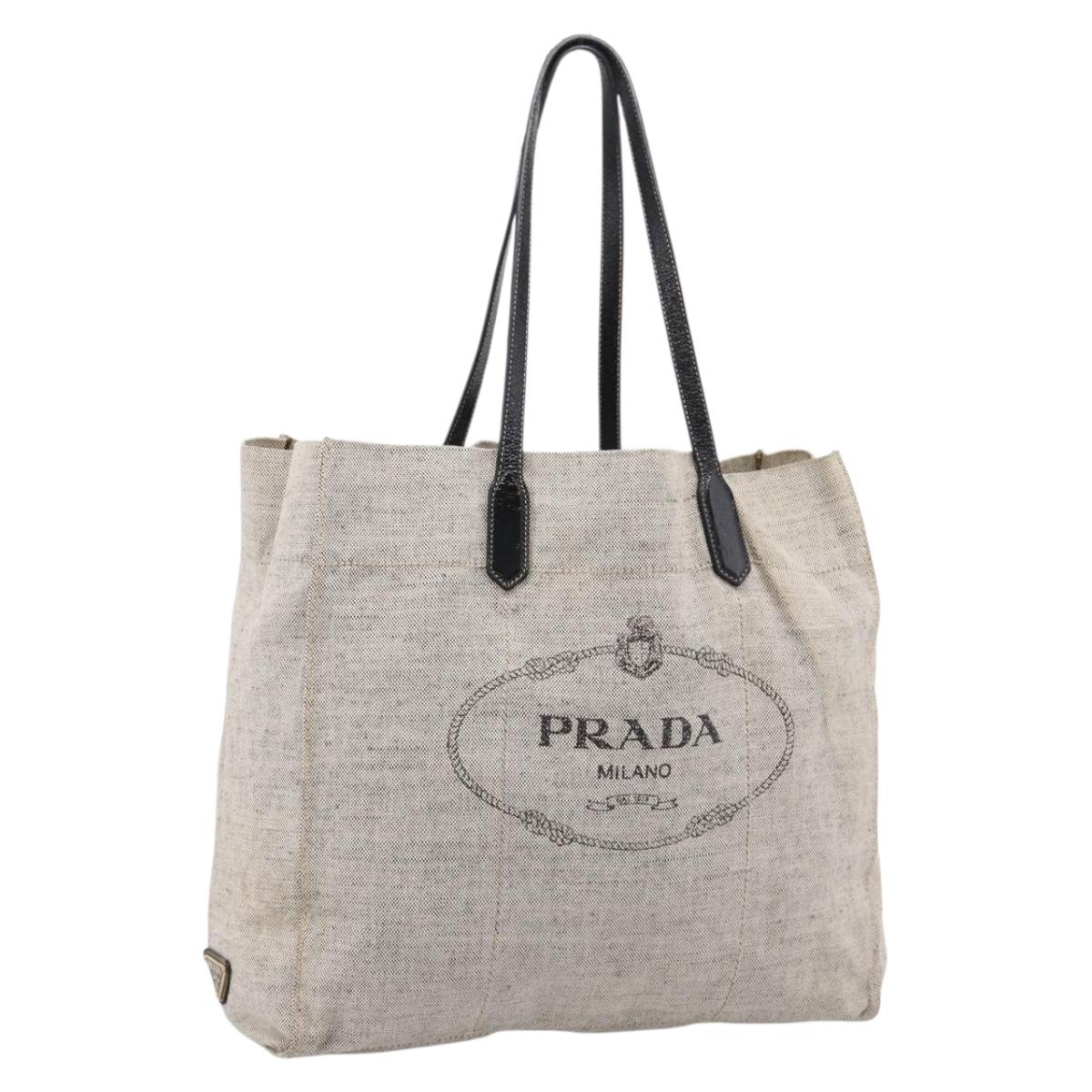 PRADA Tote Bag Canvas Gray Auth 200676